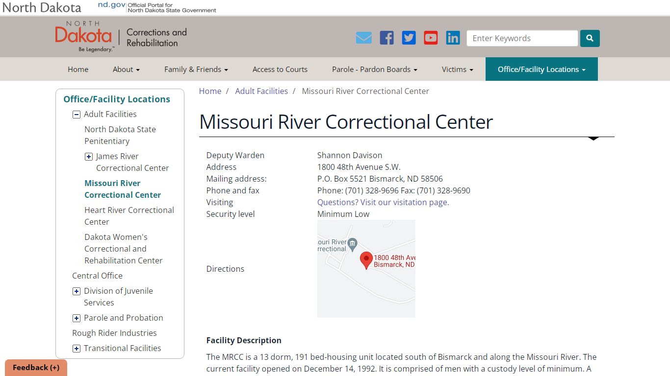 Missouri River Correctional Center | North Dakota Department of ...